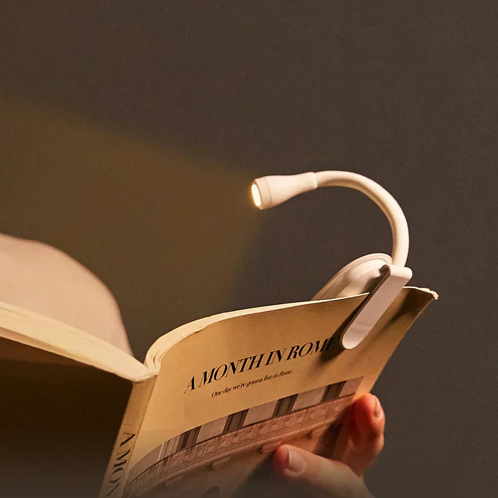 Kompakte LED Buchlampe mit Clip und einstellbarer Helligkeit. Ideal als Leselicht & portable Arbeitsleuchte.
