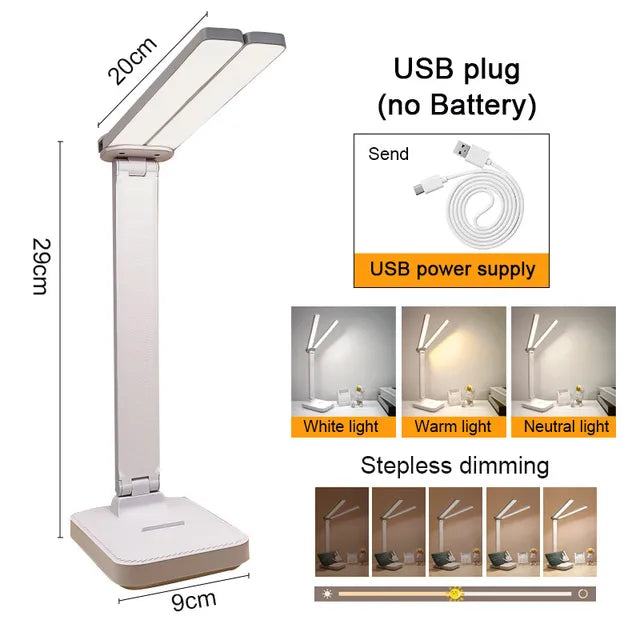 Dimmbares LED Arbeitslicht Schreibtischlampe, modern, augenfreundlich, USB-wiederaufladbar, vielseitig.