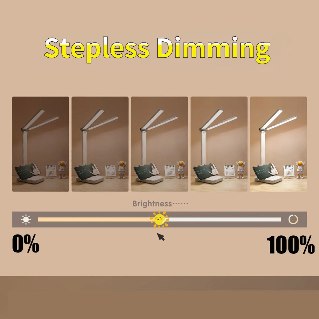 Moderne dimmbare LED Tischleuchte mit augenfreundlichem Licht, perfekt für Schreibtisch oder Nachttisch.