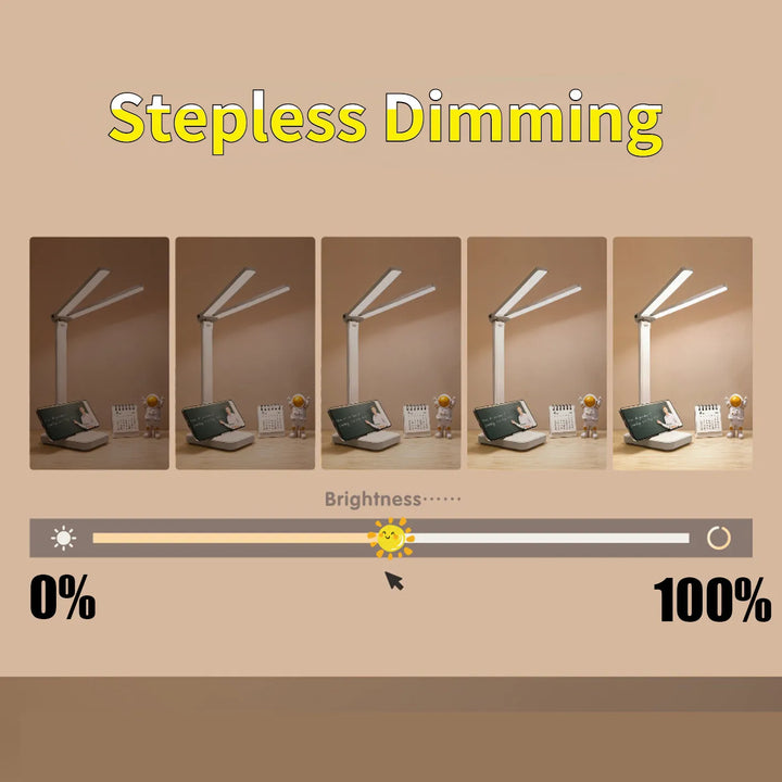 Moderne dimmbare LED Tischleuchte mit augenfreundlichem Licht, perfekt für Schreibtisch oder Nachttisch.