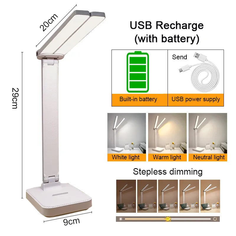 Moderne LED Tischleuchte mit dimmbarer Funktion, USB-betrieben und wiederaufladbar, für helles Licht.