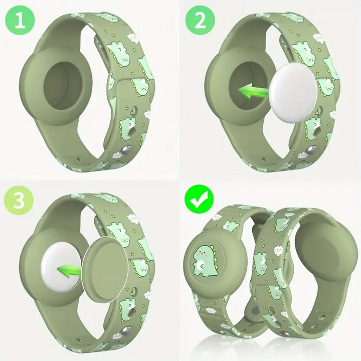 Kindersicheres Dino Airtag-Armband aus Silikon, bietet zuverlässigen GPS-Schutz für Kinder.
