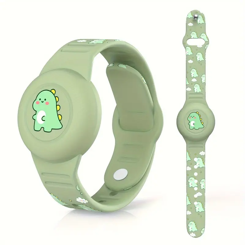 Süßes Dino Airtag-Armband für Kinder aus robustem Silikon, ideal für Outdoor-Abenteuer.