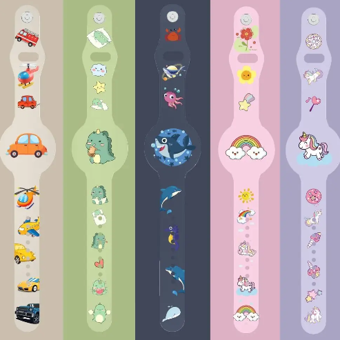 Verspieltes Dino Airtag-Armband für Kinder aus Silikon, sicherer Schutz und cooler Look.