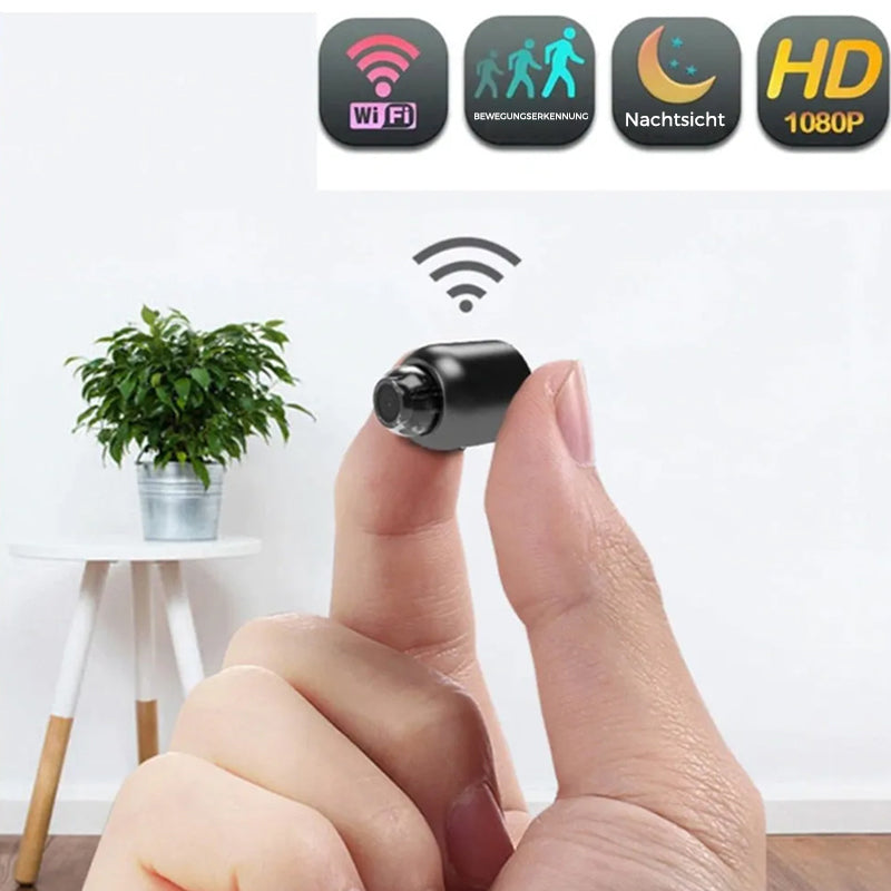 Diskrete Mini WLAN Überwachungskamera 1080p mit Nachtsicht, Bewegungserkennung & Live-Streaming.
