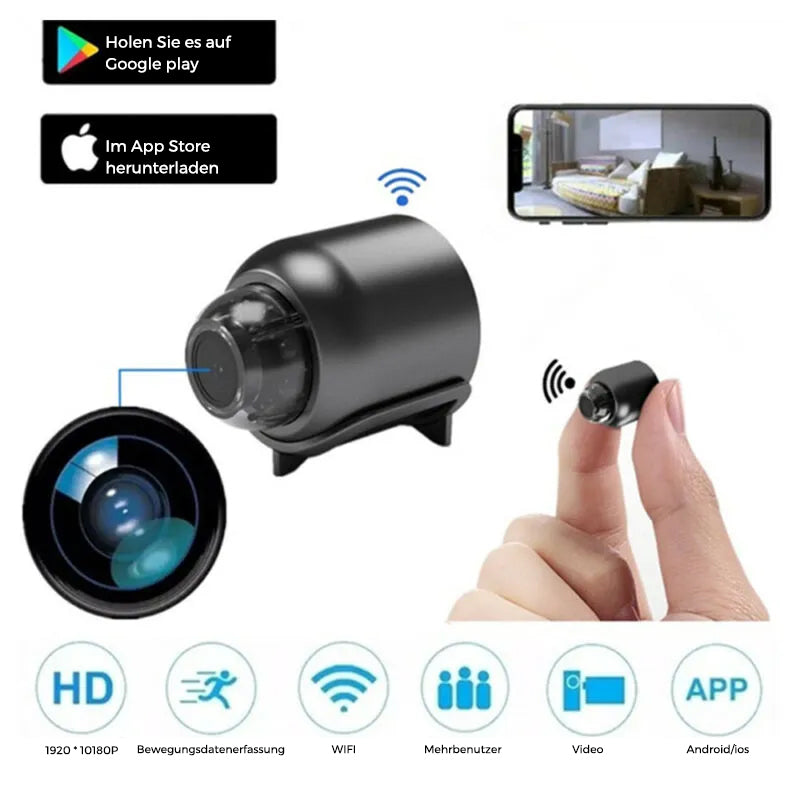 Kompakte 1080p WLAN Überwachungskamera mit HD Nachtsicht und Audiofunktion für diskrete Sicherheit.