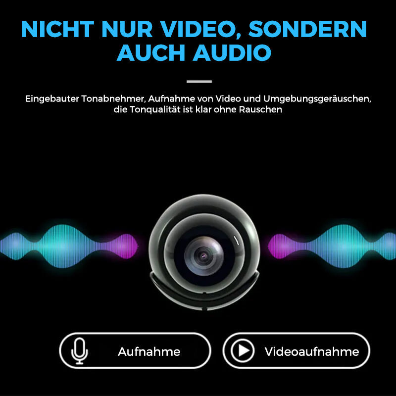 Smarte 1080p WLAN Überwachungskamera mit Nachtsicht, Audio, Bewegungserkennung und Alarmfunktion.