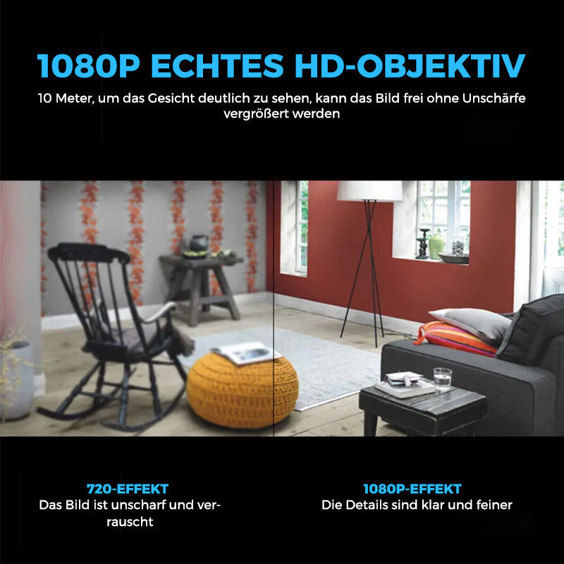 Indoor Mini WLAN Kamera 1080p mit Nachtsicht für einfache Hausüberwachung und Alarmfunktion.
