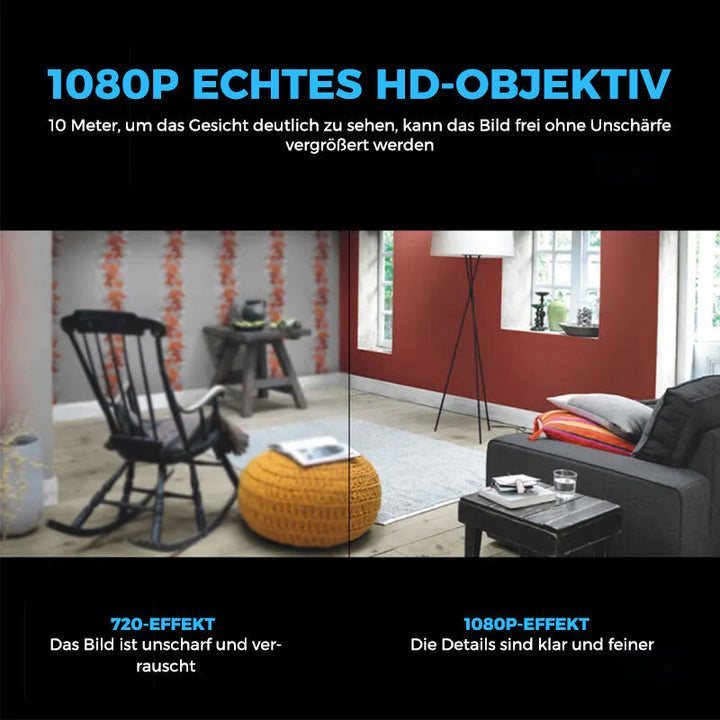 Indoor Mini WLAN Kamera 1080p mit Nachtsicht für einfache Hausüberwachung und Alarmfunktion.