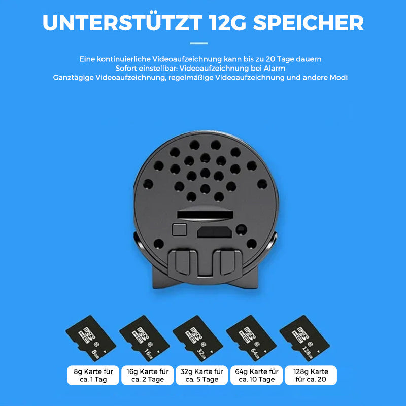Diskrete 1080p Mini WLAN Kamera mit HD Nachtsicht und Alarm für unauffällige Überwachung im Haus.