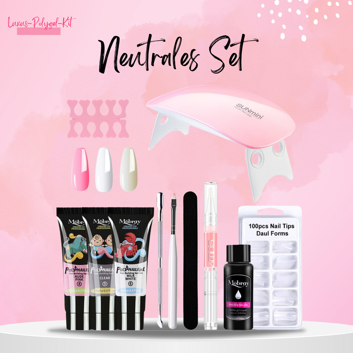 Umfassendes Poly-Gel Nagelset für DIY Nägel zuhause. Komplettes Starter Kit für Gel-Nagelverlängerung.