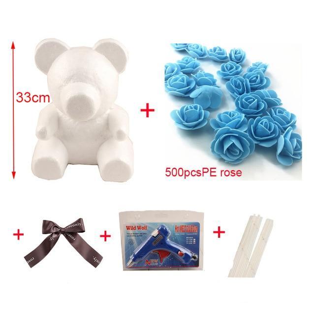Unvergessliches Rosenbär DIY Geschenkset für Valentinstag. Kreieren Sie einen persönlichen Bären aus ewigen Rosen.