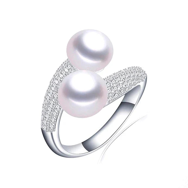 Exklusiver Damen-Süßwasserperlenring aus robustem 925er Sterlingsilber, verstellbar, zeitloser Schmuck.