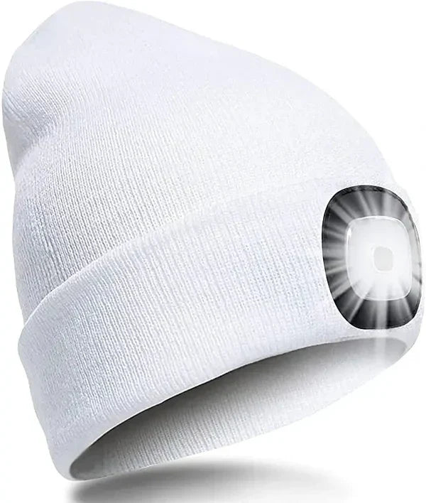 Stylische Unisex LED-Mütze mit Licht, perfekt als Winteraccessoire & praktische Stirnlampe für Herbst und Winter.