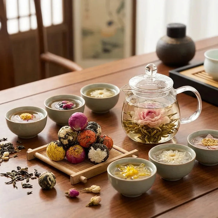 18 handgefertigte Pu-erh Drachenball Teekugeln, erblühender Tee für eine besondere Teezeremonie zuhause.