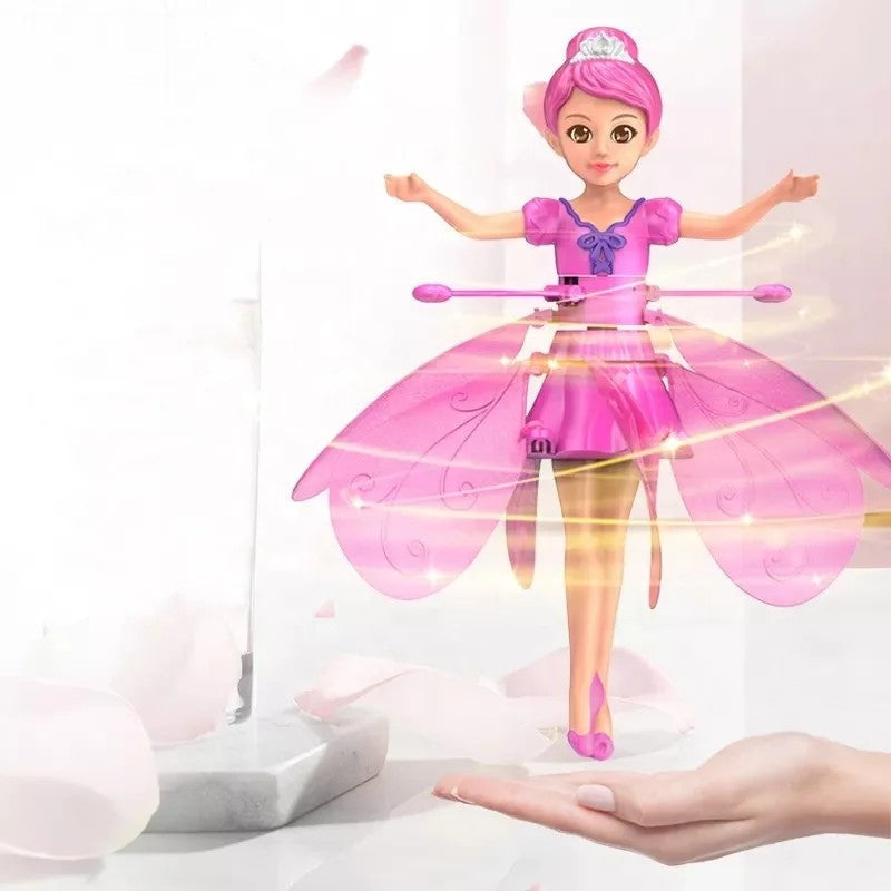 Interaktives Kinderspielzeug: Fliegende Feenpuppe mit bunten LED-Lichtern und Gestensteuerung.