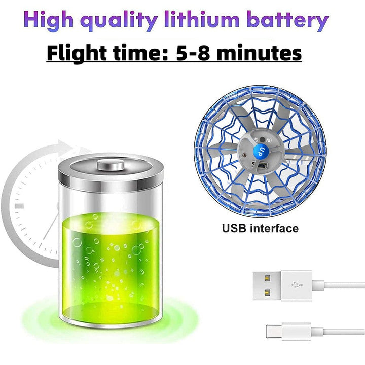 Farbenfroher LED-Flugball in der Dämmerung, ein leuchtendes Flugobjekt für drinnen & draußen.