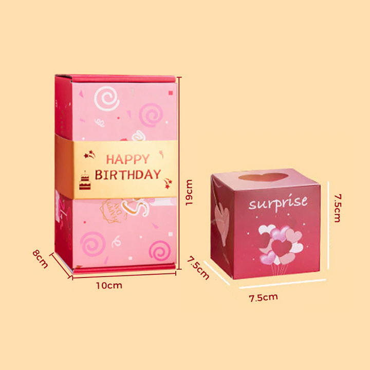 Festliche Überraschungsbox aus Karton, perfekt als Geschenkverpackung für Geburtstag und Hochzeit.