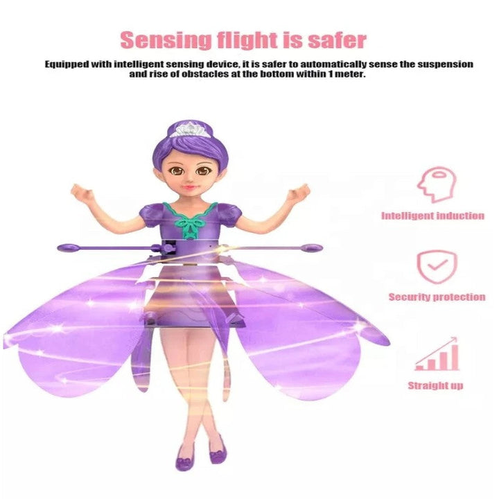 Mädchenspielzeug: Fliegende Zauberpuppe mit LED-Lichtern, gesteuert durch Handbewegungen.