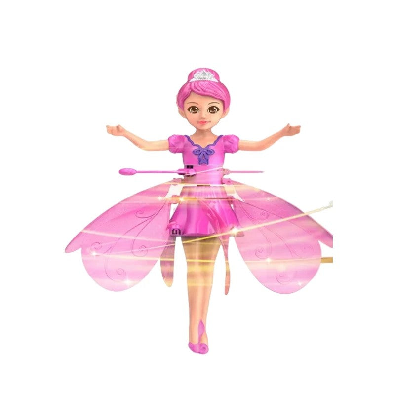 Feenpuppe für Kinder, die durch Gestensteuerung fliegt. Interaktives und magisches Spielzeug mit LED-Lichtern.