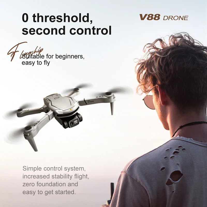 Faltbare V88 Mini Drohne mit 8K Kamera, GPS & langer Flugzeit für ausgedehnte Luftaufnahmen.