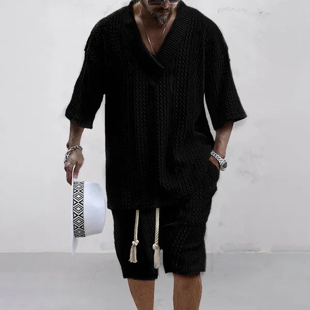 Herren Casual Set: Shorts und passendes Hemd für stilvolle Freizeit. Komfortabler Zweiteiler für Männer. Loungewear.