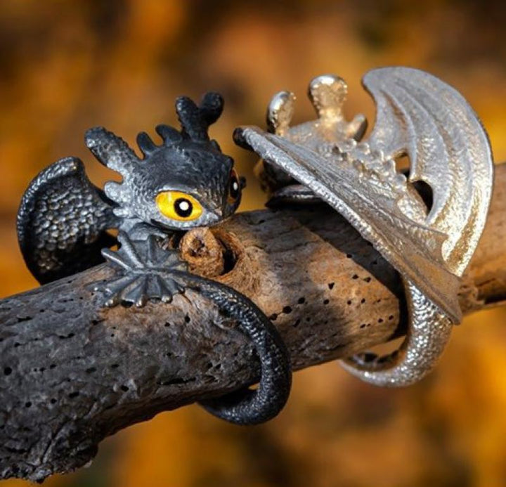 Zwei verstellbare Drachenringe für Partner, aus hochwertigem Edelstahl, mit einzigartigem Tierdesign.