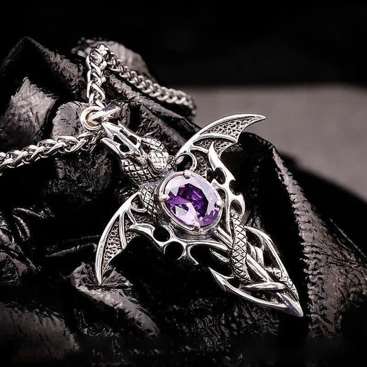 Unisex Vintage Dämonenkristall Halskette mit Drachenmotiv, ideal als Gothic Statement Schmuck.