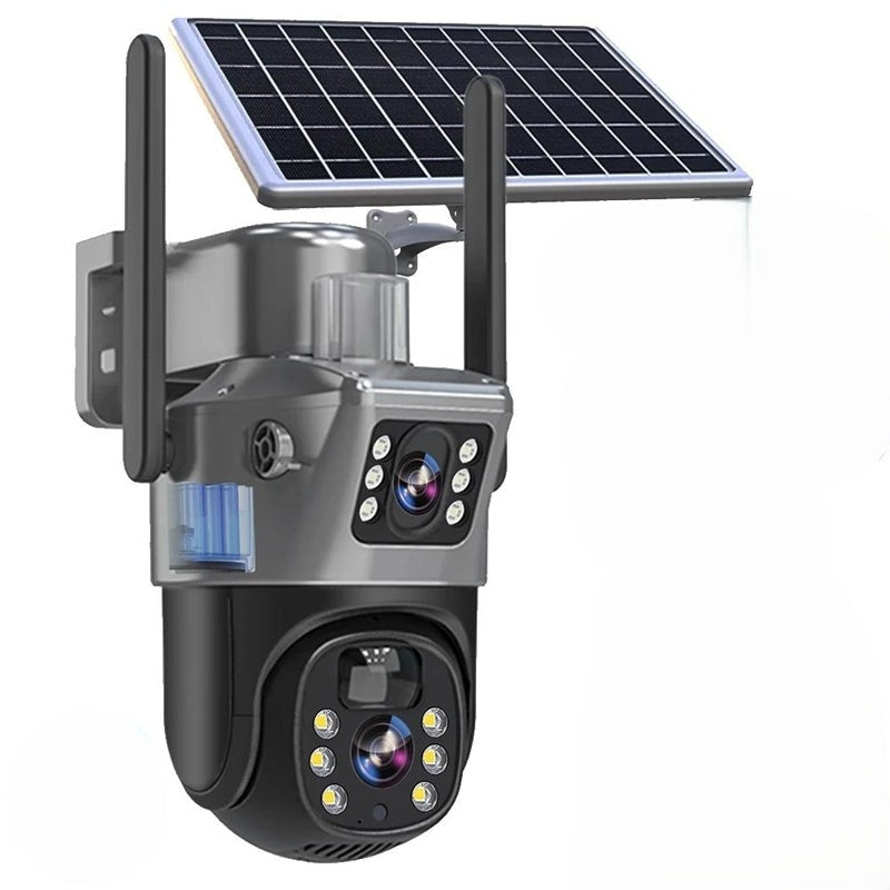 Drahtlose 4K Überwachungskamera mit Solarpanel für autarke Außenüberwachung und Smart Home Sicherheit.