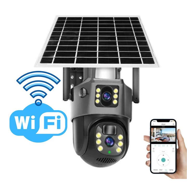 Hochauflösende 4K Sicherheitskamera mit Solarpanel für dauerhafte, drahtlose Videoüberwachung im Freien.