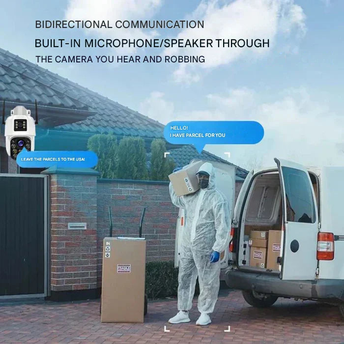 Wetterfeste IP66 4K Überwachungskamera mit Nachtsichtfunktion und Solarpanel für 24/7 Sicherheit.