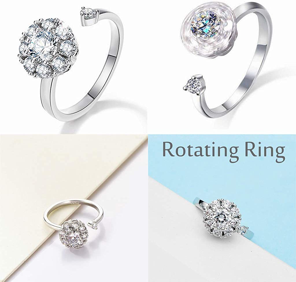 Damen Accessoire: Funkelnder Zirkonia Drehring aus 925 Silber mit elegantem, rotierendem Kristall.