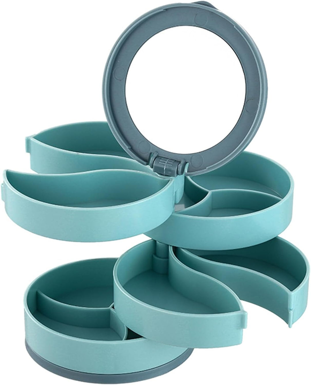 Moderner drehbarer Schmuck-Organizer in Rosa und Blau, ideal für eine geordnete Schmucksammlung.