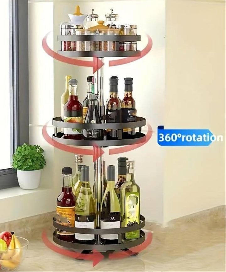 Kompaktes Drehregal 360° für effektive Aufbewahrung im Schrank oder auf der Arbeitsplatte.