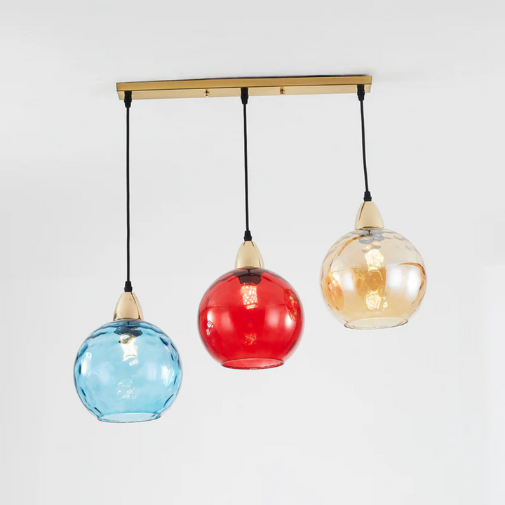 Höhenverstellbare 3-flammige LED Pendelleuchte in modernem Design. Clusterlampe aus Glas.