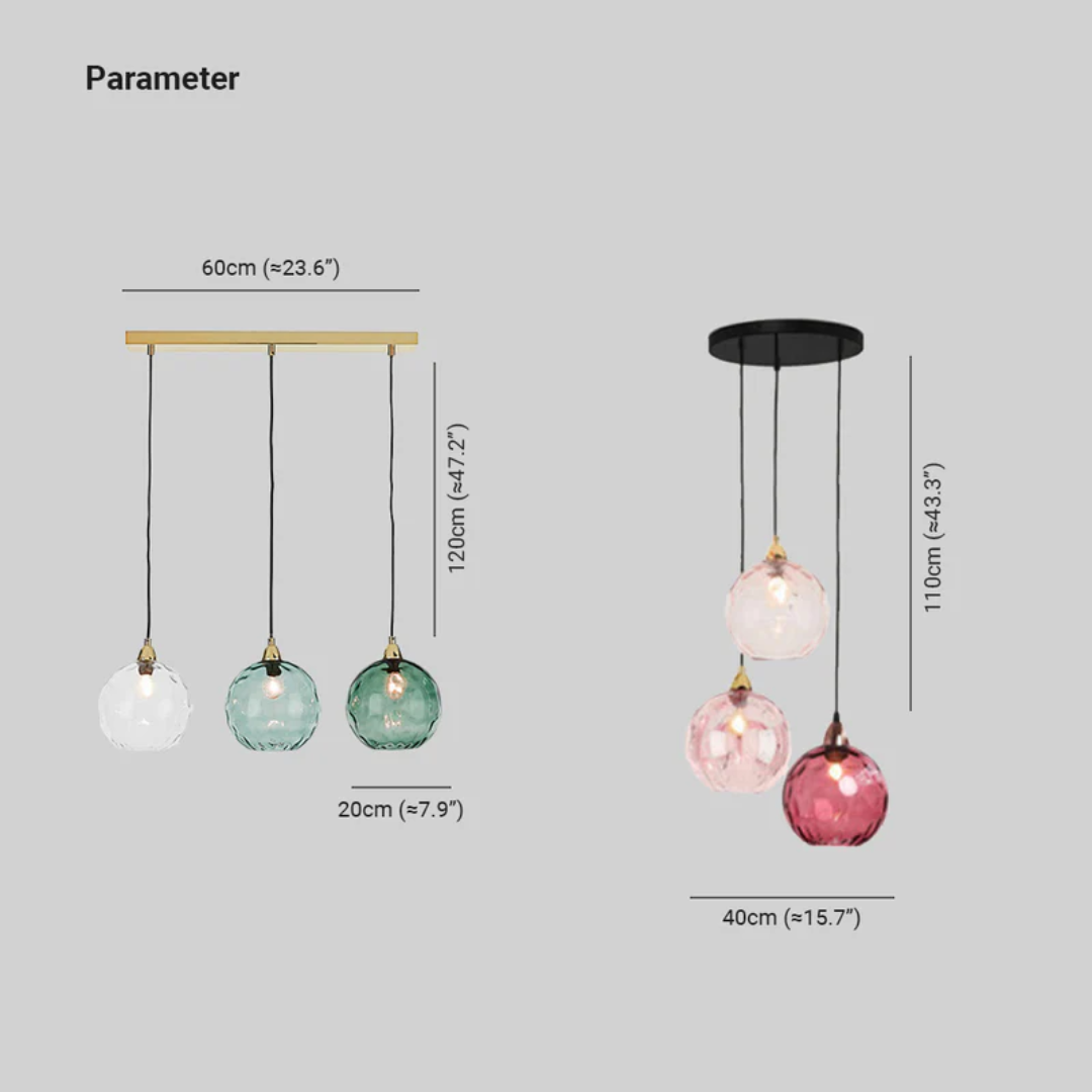 Elegante 3-Flammen Hängelampe aus Glas, LED. Höhenverstellbare Pendelleuchte für Wohnzimmer.