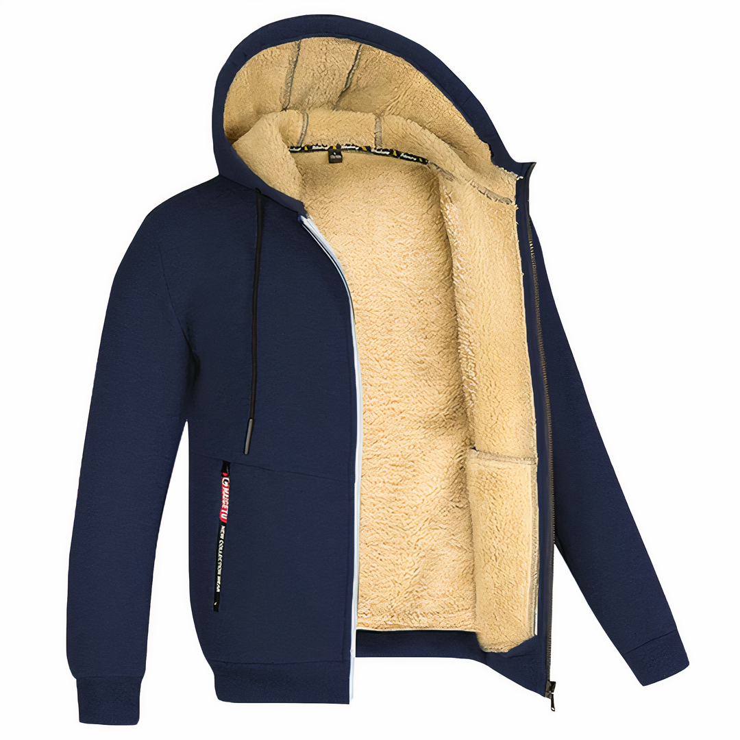 Armeegrüne Outdoor-Fleecejacke für Herren, robust & warm gefüttert. Perfekt für Winter-Abenteuer.