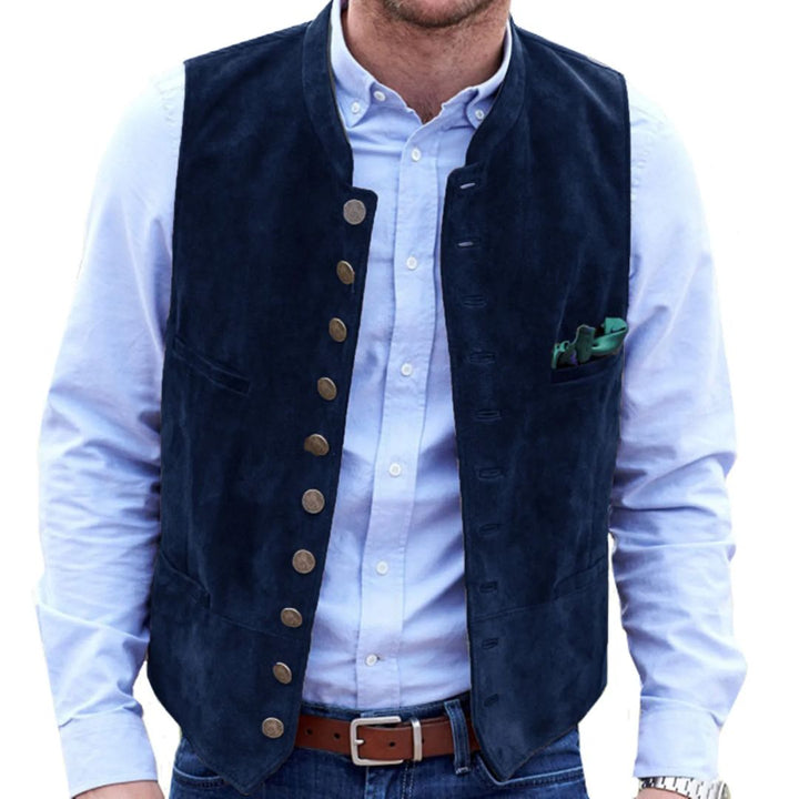 Navy blaue Herren Trachtenweste. Festliche Männermode für Oktoberfest & traditionelle Events. Klassisch.