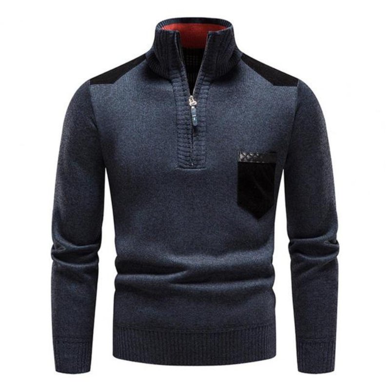 Dunkelblauer Herren Strickpullover, ideal für stilvollen Komfort im Herbst & Winter.