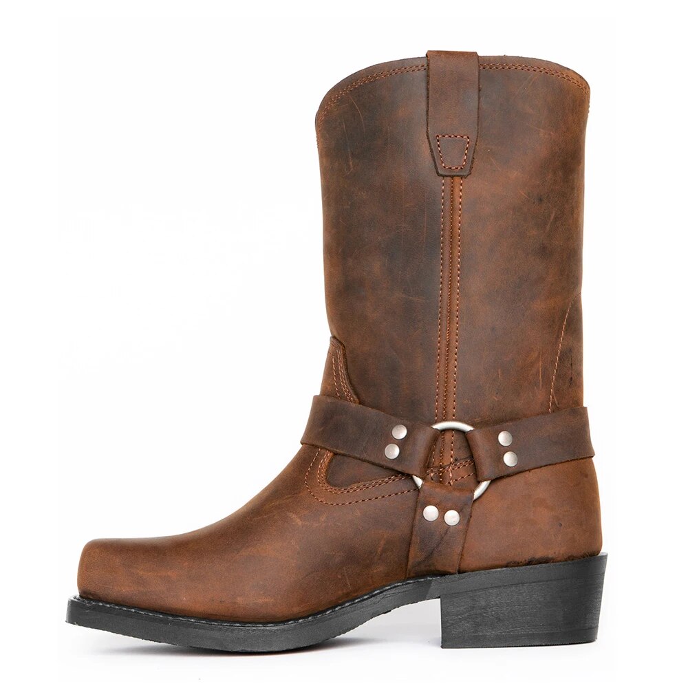 Dunkelbraune Herren Westernstiefel aus Leder, robust & elegant, perfekt für Herbst und Freizeit.