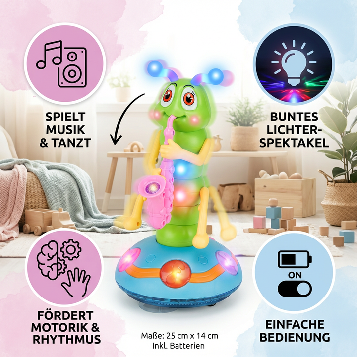 Interaktive Tanzraupe mit Saxophon, ideal für Frühförderung und Motorik. Mit Musik und LED-Lichtern, ein tolles Kindergeschenk.