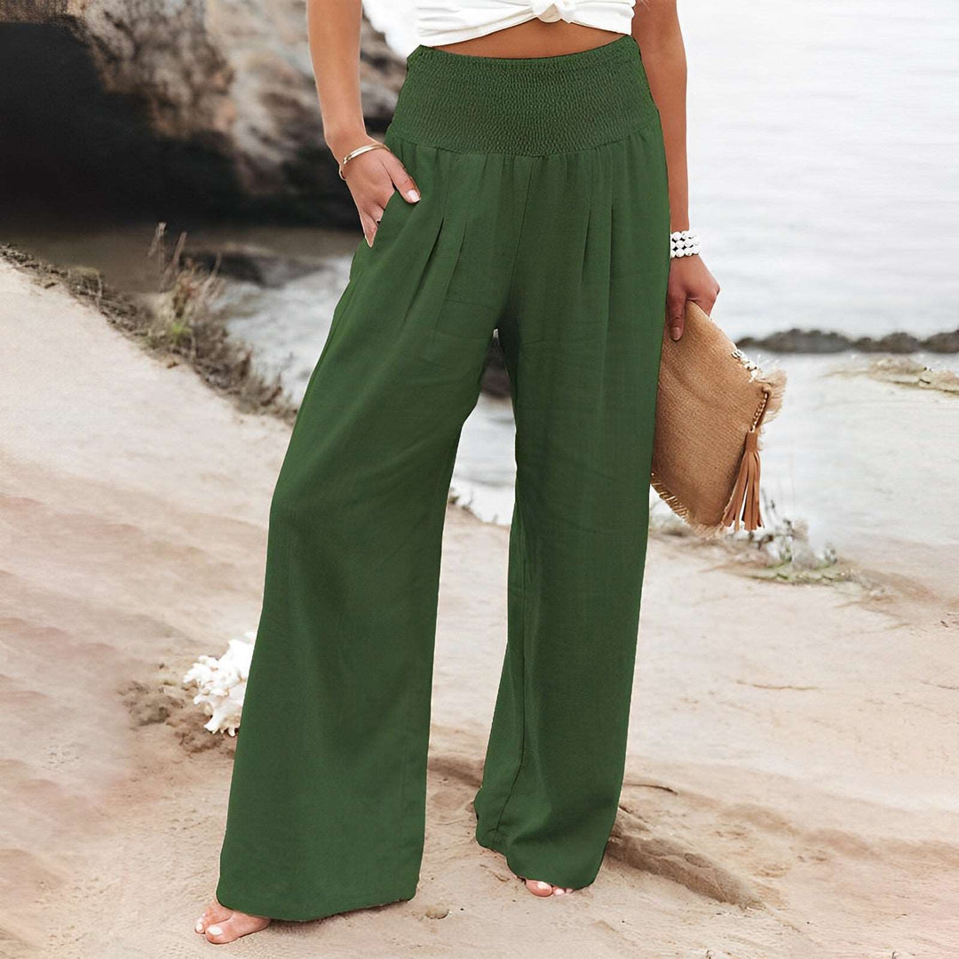 Luftige, moderne Damen Hose mit weitem Bein. Bequeme High Waist Wide Leg Stoffhose, elegant für Sommer & Freizeit.