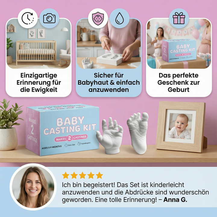 DIY Baby Handabdruck- & Fußabdruck-Set zum Selbermachen. Einzigartiges Kreativset für bleibende Erinnerungen.