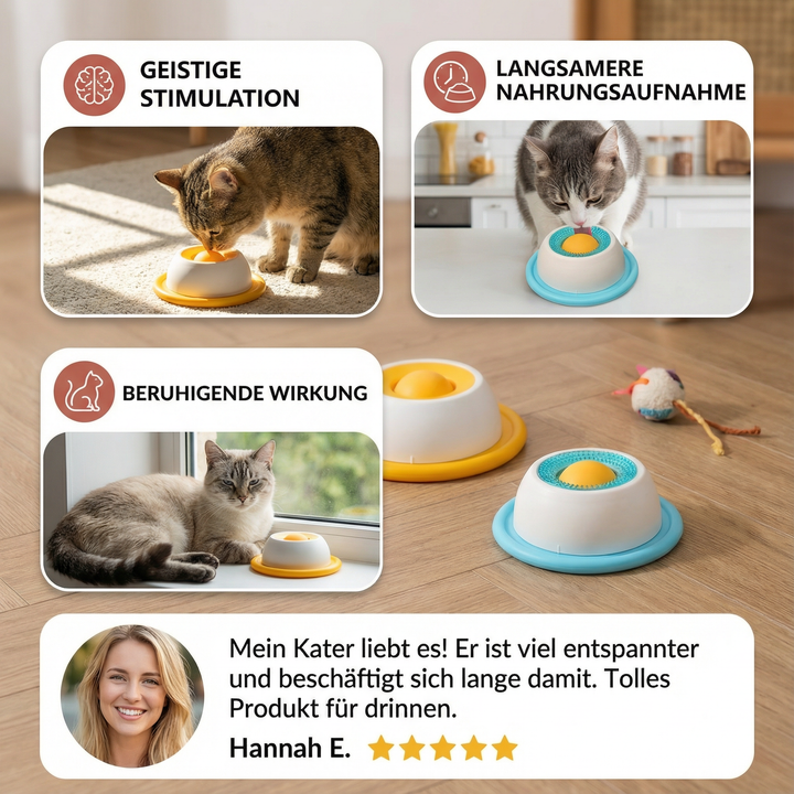 Anti-Schlingen Leckmatte aus strapazierfähigem Silikon für Katzen. Fördert langsames Fressen & bessere Verdauung.