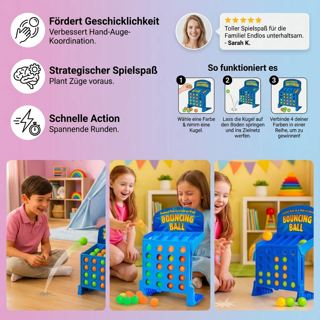 Zwei Kinder spielen konzentriert das Vier Gewinnt Zielschuss Spiel, ein pädagogisches Kinderspiel zur Förderung.