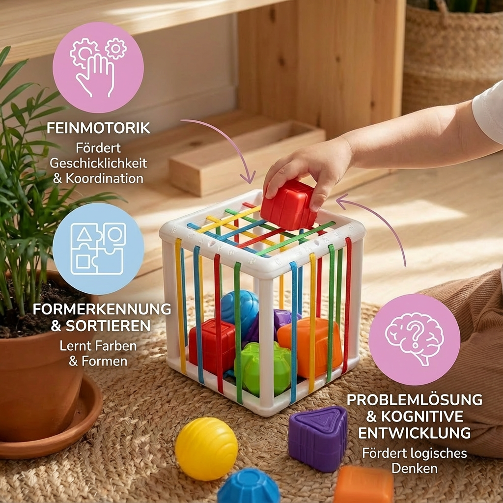 Bunte Montessori Formenbox: Kinderspielzeug zum Sortieren von Formen & Farben, ideal für spielerisches Lernen.