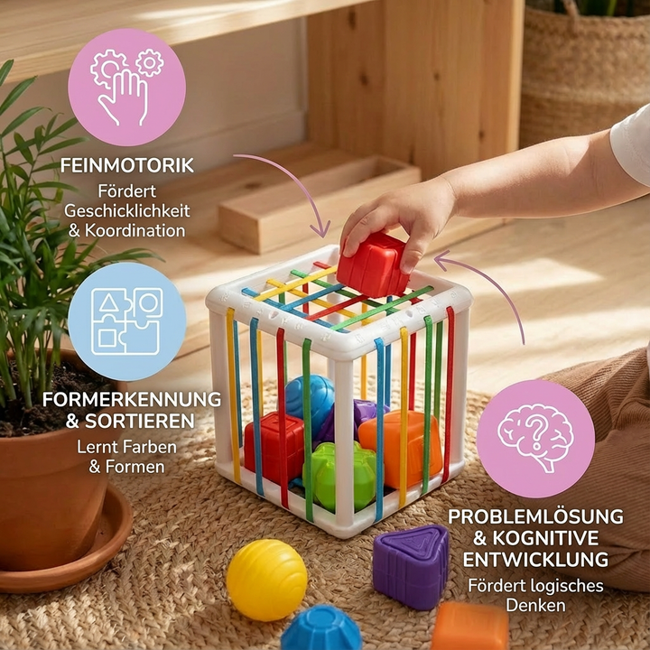 Bunte Montessori Formenbox: Kinderspielzeug zum Sortieren von Formen & Farben, ideal für spielerisches Lernen.