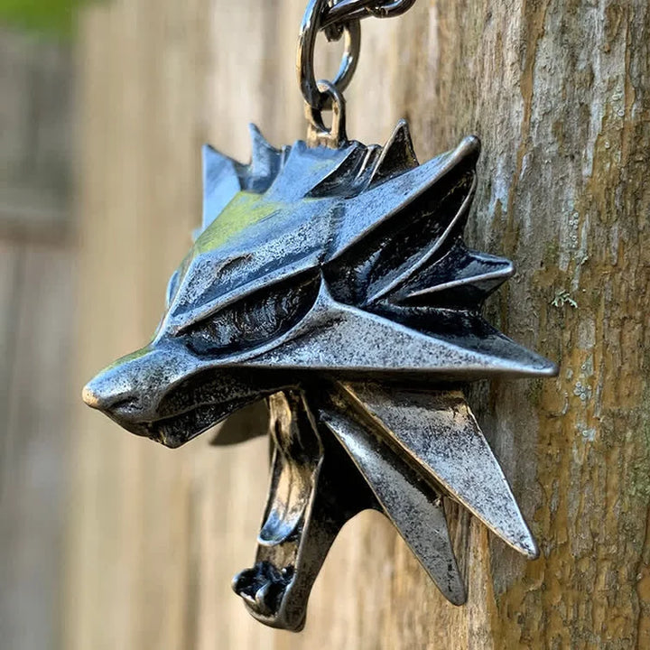 Geschenkidee für Gamer: The Witcher Wolfsmedaillon, unisex, Edelstahl Anhänger, silber.