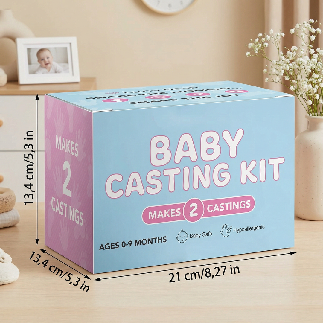 Komplettes Baby Hand- und Fußabdruck Set. Perfektes Babyset zur Erstellung einzigartiger Erinnerungsabdrücke.