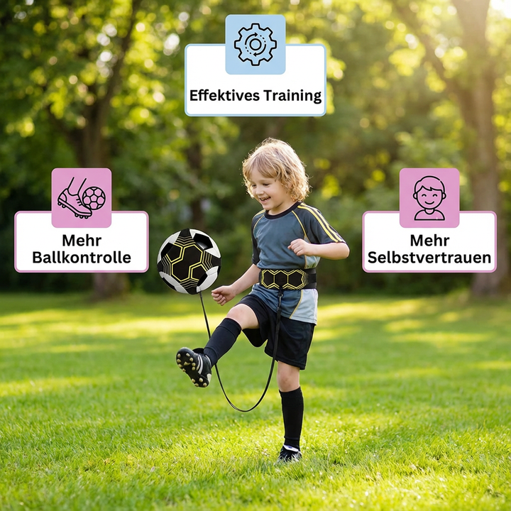 Flexibler Fußball Kicktrainer für Kinder und Erwachsene, optimiert Ballkontrolle und Technik im Fußballtraining.